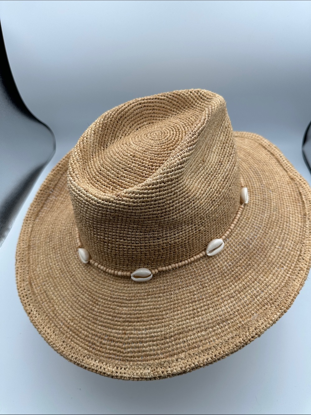 Wyeth Reed Shell Trim Band Raffia Rancher Hat Like New - Picture 5 of 11